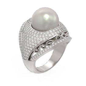 2.5 ctw Diamond & Pearl Ring 18K White Gold