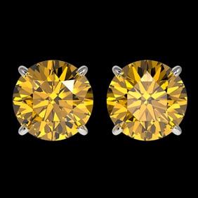 3 ctw Certified Intense Yellow Diamond Stud Earrings 10k White Gold