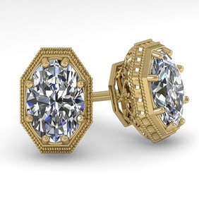 1.0 ctw VS/SI Oval Cut Diamond Stud Earrings Art Deco 18k Yellow Gold