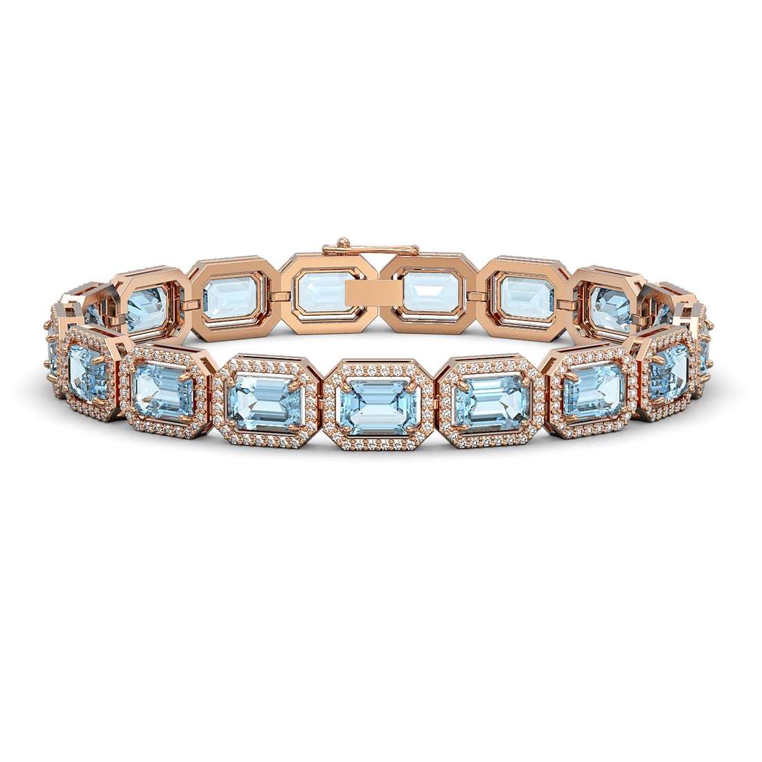 23.66 ctw Sky Topaz & Diamond Micro Pave Halo Bracelet 10k Rose Gold
