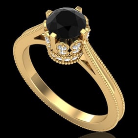 1.14 ctw Fancy Black Diamond Engagment Art Deco Ring 18k Yellow Gold