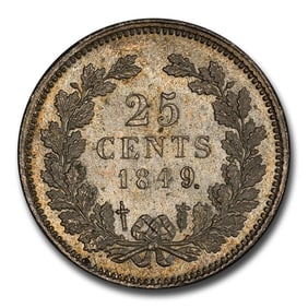 1849 Netherlands Silver 25 Cents MS-66