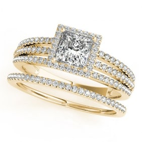 1.05 ctw Certified VS/SI Princess Diamond 2pc Set Halo 14k Yellow Gold