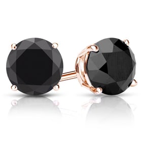 Natural 4.00 CTW Black Diamond Stud Earrings 18K Rose Gold