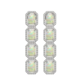 7.93 ctw Opal & Diamond Micro Pave Halo Earrings 10k White Gold