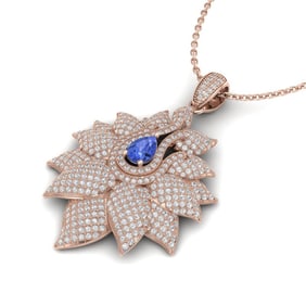 3 ctw Tanzanite & Micro Pave VS/SI Diamond Necklace 18k Rose Gold