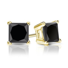 Natural 3.00 CTW Black Diamond Stud Earrings 14K Yellow Gold