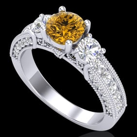 2.07 ctw Intense Fancy Yellow Diamond Art Deco Ring 18k White Gold