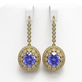 13.82 ctw Tanzanite & Diamond Victorian Earrings 14K Yellow Gold