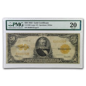 1922 $50 Gold Certificate VF-20 PMG