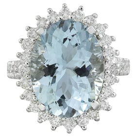 Aquamarine Diamond Ring 14K White Gold