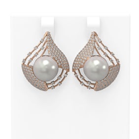 2.3 ctw Diamond & Pearl Earrings 18K Rose Gold