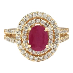 Natural Ruby Diamond Ring In 14K