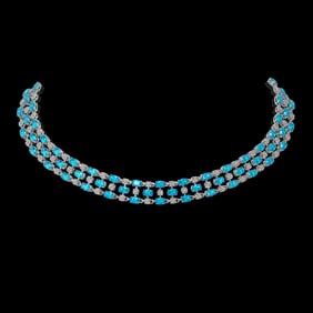 38.99 ctw Swiss Topaz & Diamond Necklace 10K White Gold