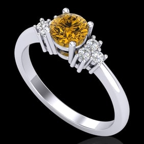 0.75 ctw Intense Fancy Yellow Diamond Engagment Ring 18k White Gold