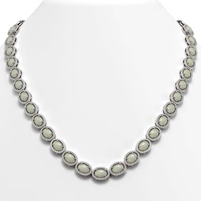 32.42 ctw Opal & Diamond Micro Pave Halo Necklace 10k White Gold