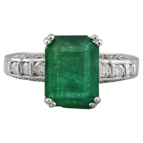 3.72 CTW Emerald 14K White Gold Diamond Ring