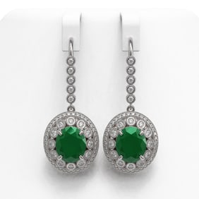 17.22 ctw Certified Emerald & Diamond Victorian Earrings 14K White Gold