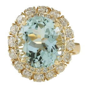 Natural Aquamarine Diamond Ring In 18K