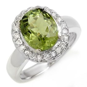 3.40 ctw Green Tourmaline & Diamond Ring 10k White Gold