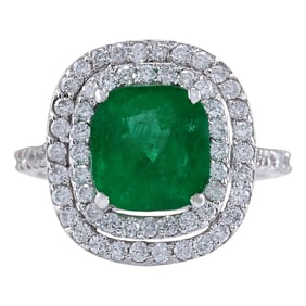 Natural Emerald Diamond Ring In 18K