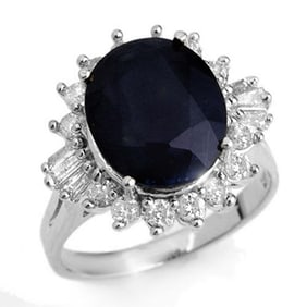 8.99 ctw Blue Sapphire & Diamond Ring 18k White Gold