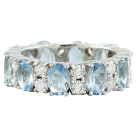 Aquamarine Diamond Ring 14K White Gold