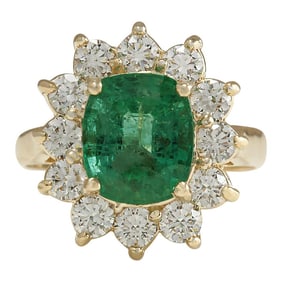 Emerald Diamond Ring 14K Yellow Gold