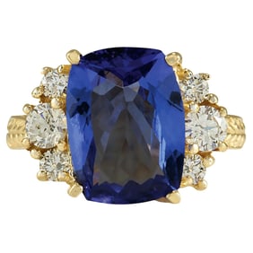 Natural Tanzanite Diamond Ring In 14K