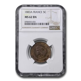 1883-A France 5 Centimes MS-62 NGC