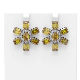 30 ctw Canary Citrine & Diamond Earrings 18K White Gold
