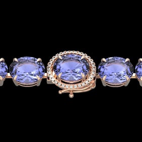 75 ctw Tanzanite & Micro Pave Diamond Bracelet 14k Rose Gold