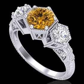 1.66 ctw Intense Fancy Yellow Diamond Art Deco Ring 18k White Gold