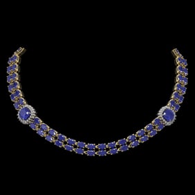 43.97 ctw Sapphire & Diamond Necklace 14K Yellow Gold