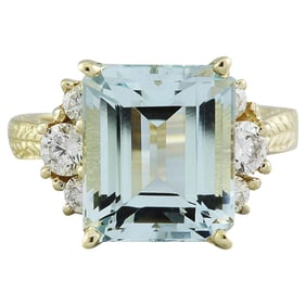 Natural Aquamarine Diamond Ring In 18K