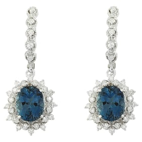 Topaz Diamond Earrings 14K White Gold