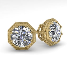 1.05 ctw Certified VS/SI Diamond Stud Earrings Art Deco 18k Yellow Gold