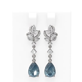 7.12 ctw Blue Topaz & Diamond Earrings 18K White Gold