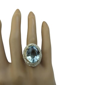 Natural Aquamarine Diamond Ring In 14K