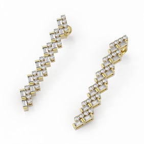 4.38 ctw Baguette Cut Diamond Designer Earrings 18K Yellow Gold