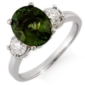 3.25 ctw Green Tourmaline & Diamond Ring 18k White Gold