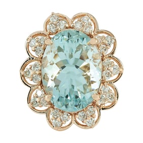 Aquamarine Diamond Ring 14K Rose Gold