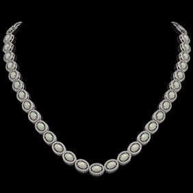 21.21 ctw Opal & Diamond Micro Pave Halo Necklace 10k White Gold