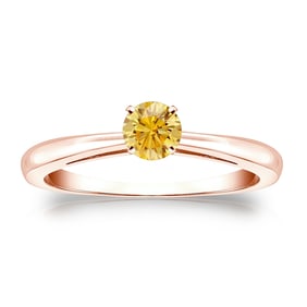 Natural 0.33 CTW Yellow Diamond Solitaire Ring 18K Rose Gold
