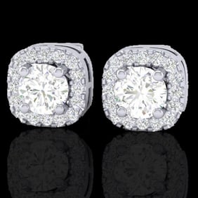 0.75 ctw Micro Pave VS/SI Diamond Earrings Designer Halo 18k White Gold