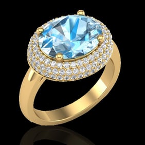 5 ctw Sky Blue Topaz & Micro Pave VS/SI Diamond Ring 18k Yellow Gold