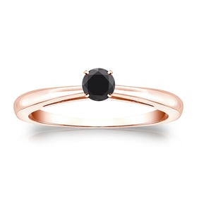 Natural 0.25 CTW Black Diamond Solitaire Ring 18K Rose Gold