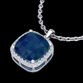 6 ctw Sapphire & Micro Pave VS/SI Diamond Necklace 18k White Gold