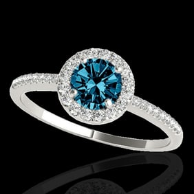 1.2 ctw SI Certified Fancy Blue Diamond Solitaire Halo Ring 10k White Gold