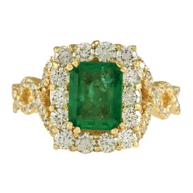 Emerald Diamond Ring 14K Yellow Gold